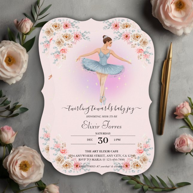 Floral Twirling Ballerina Wasserfarbe Babydusche Einladung (Von Creator hochgeladen)