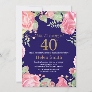 Floral Überraschung 40. Geburtstag Gold Glitzer Bl Einladung