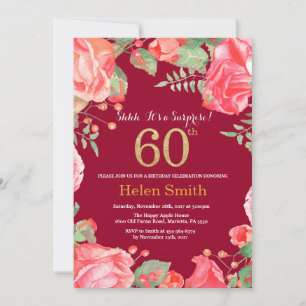 Floral Überraschung 60. Geburtstag Gold Burgundy R Einladung