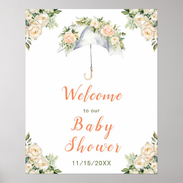 Floral Umbrella Baby Dusche Poster (Vorne)