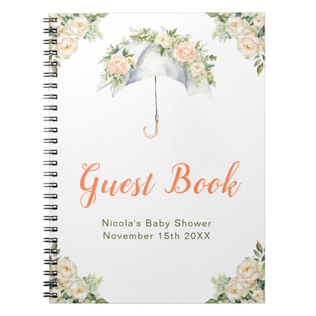 Floral Umbrella Baby Shower Guest Book Notizblock (Vorderseite)