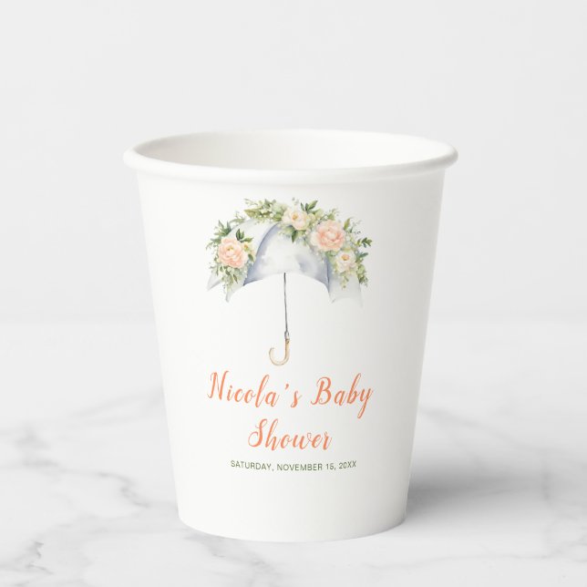 Floral Umbrella Baby Shower Pappbecher (Vorderseite)