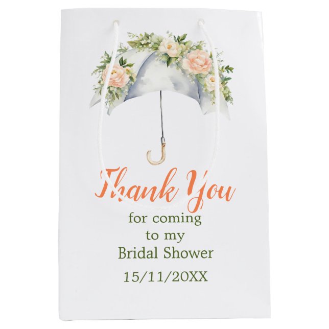 Floral Umbrella Bridal Shower Mittlere Geschenktüte (Vorderseite)
