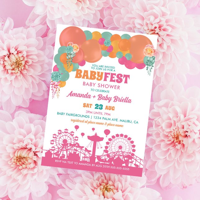 Floral und Balloon Festival Girl Baby Show Einladung (Von Creator hochgeladen)