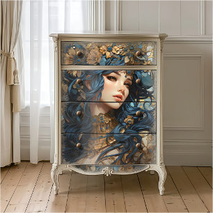 Floral und Gold Goddess Anime Style Blue Seidenpapier