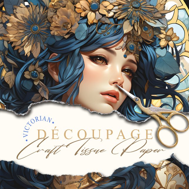 Floral und Gold Goddess Anime Style Blue Seidenpapier (Von Creator hochgeladen)