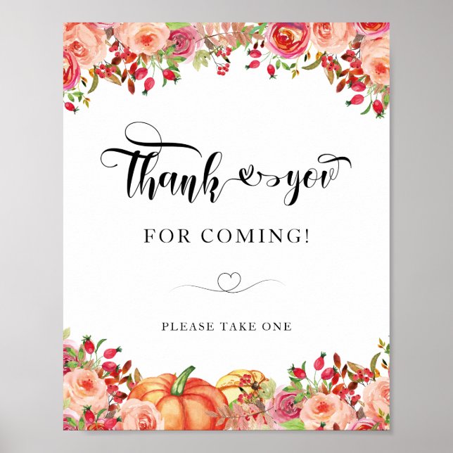 Floral und orange Pumpkins Danke, dass Sie kommen Poster (Vorne)