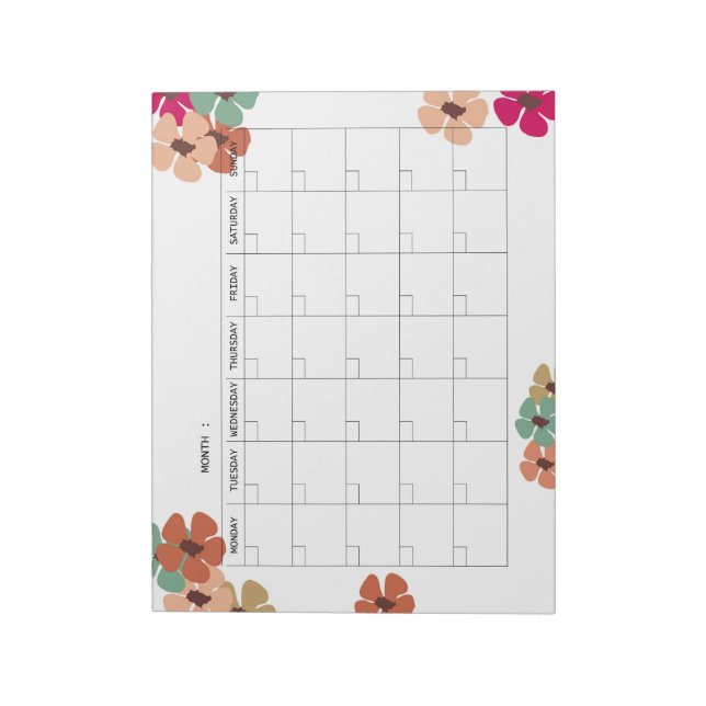 Floral Undated Monthly calender Notizblock (Rotiert)