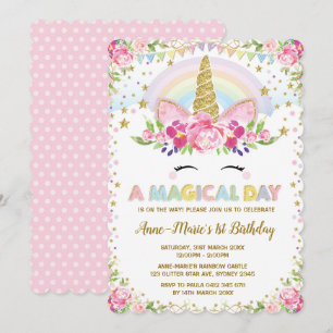 Floral Unicorn Birthday Pink Gold Party Einladung