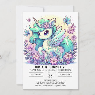 Floral Unicorn Digital Geburtstag Einladung