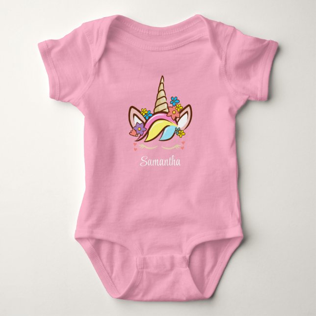 Floral Unicorn Farbenfrohe Girl Name Baby Strampler (Vorderseite)