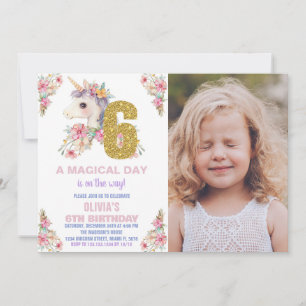 Floral Unicorn Geburtstag Einladungen Glitzer Foto