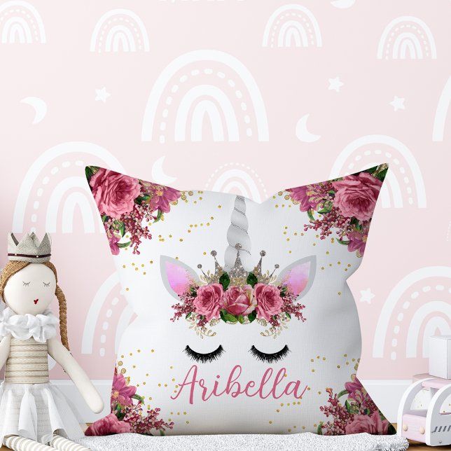 Floral Unicorn Gesicht Reversible Pillow Kissen (Von Creator hochgeladen)