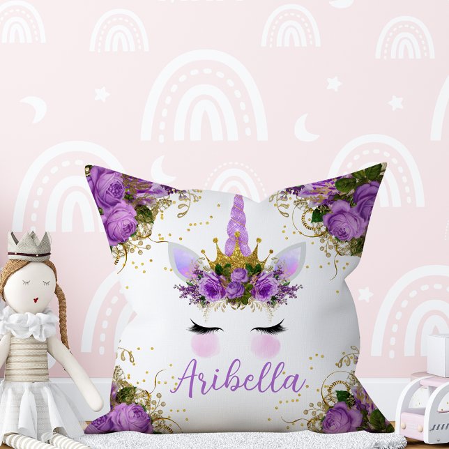 Floral Unicorn Gesicht Reversible Pillow Kissen (Von Creator hochgeladen)