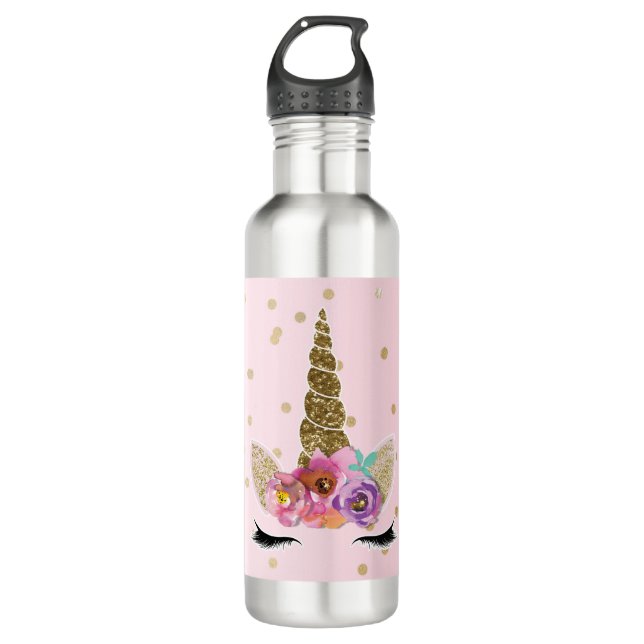 Floral Unicorn Gold Glitzer Girl del Malcantone Edelstahlflasche (Vorderseite)