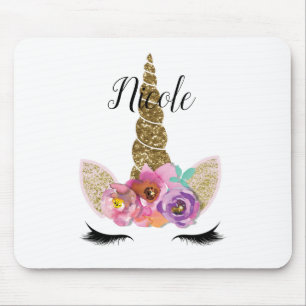 Floral Unicorn Gold Glitzer Girly Cappella Santa M Mousepad