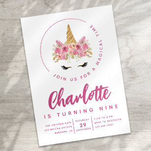 Floral Unicorn Magische Geburtstagsparty Einladung
