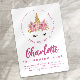 Floral Unicorn Magische Geburtstagsparty Einladung