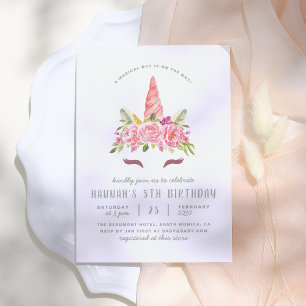 Floral Unicorn Moderne Girls Geburtstagsparty Einladung