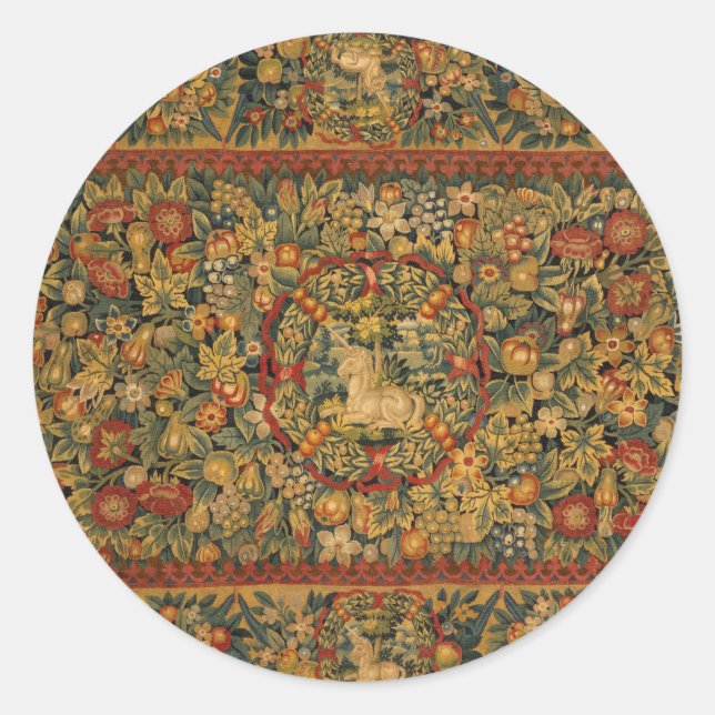 Floral Unicorn Motif Runder Aufkleber (Vorderseite)