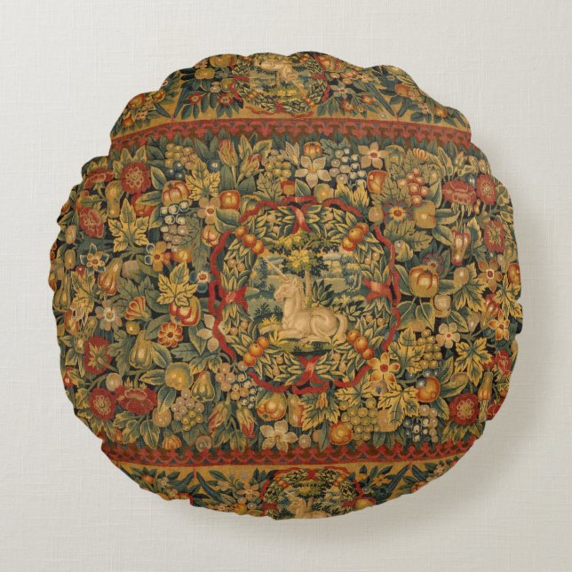 Floral Unicorn Motif Rundes Kissen (Vorderseite)