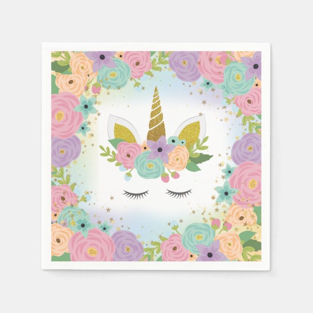 Floral Unicorn Napkin Serviette (Vorderseite)