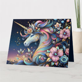 Floral Unicorn Night Fantasy Karte