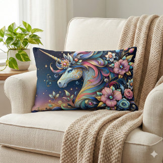 Floral Unicorn Night Fantasy Lendenkissen