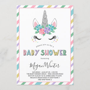 Floral Unicorn Pastel Baby Dusche Einladung