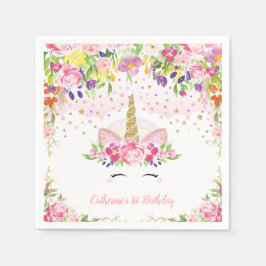 Floral Unicorn Rosa Rainbow Birthday Paper Napkin Serviette