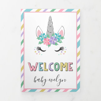 Floral Unicorn Welcome Baby Dreifach Gefaltete Ankündigung