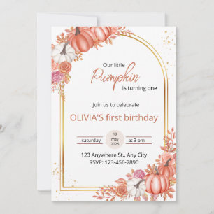 Floral Unser kleiner Pumpkin Erster Geburtstag Ein Einladung