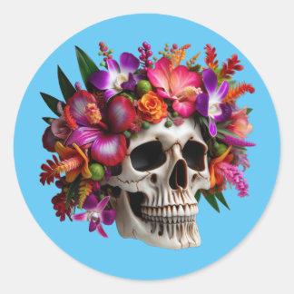 Floral Updo Skull Runder Aufkleber