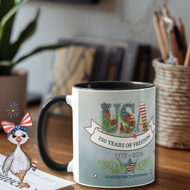 Floral USA 250th Anniversary Patriotic Coffee Mug Tasse (Floral USA 250th Anniversary Patriotic Coffee Mug)