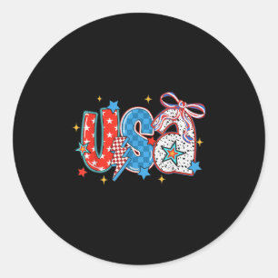 Floral USA Coquette Bow 4. Juli Amerika Pinsel Runder Aufkleber