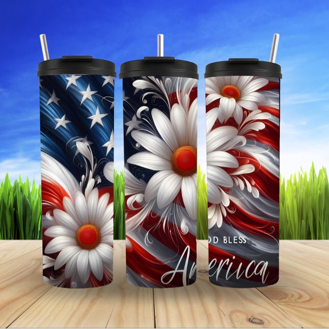 Floral USA Flag Tribute Design Thermosbecher (Von Creator hochgeladen)