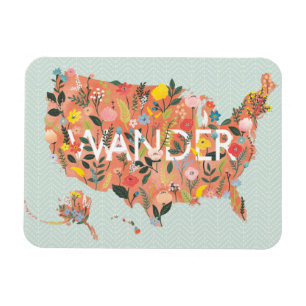 Floral USA Map - Wild Garden Magnet