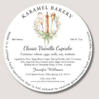 Floral Utensils Cottage Law Food Label Packaging Runder Aufkleber