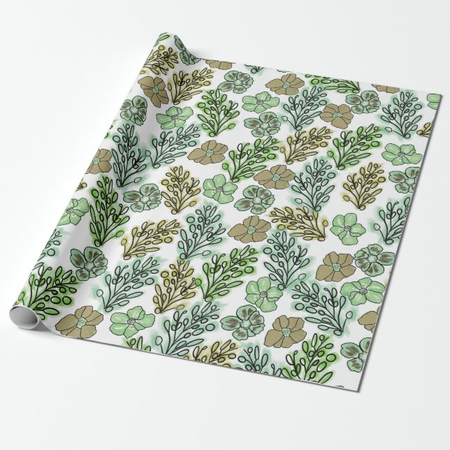 Floral Valencia Green Beige Geschenkpapier (Ungerollt)