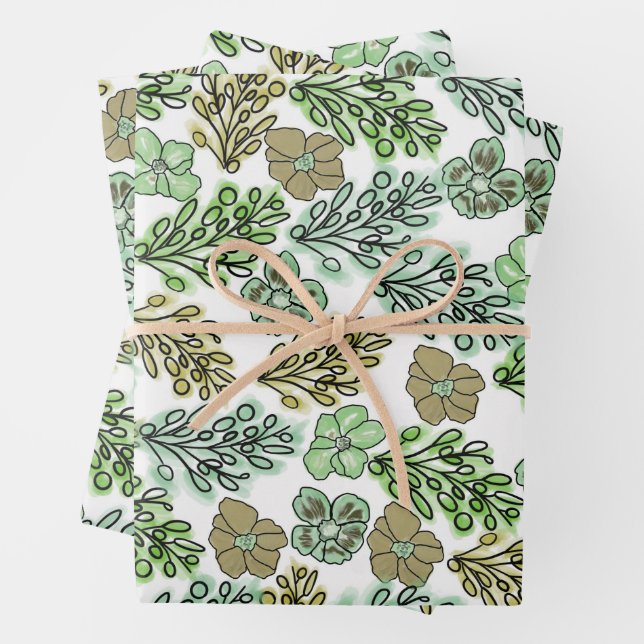 Floral Valencia Green Beige Geschenkpapier Set (Beispiel)