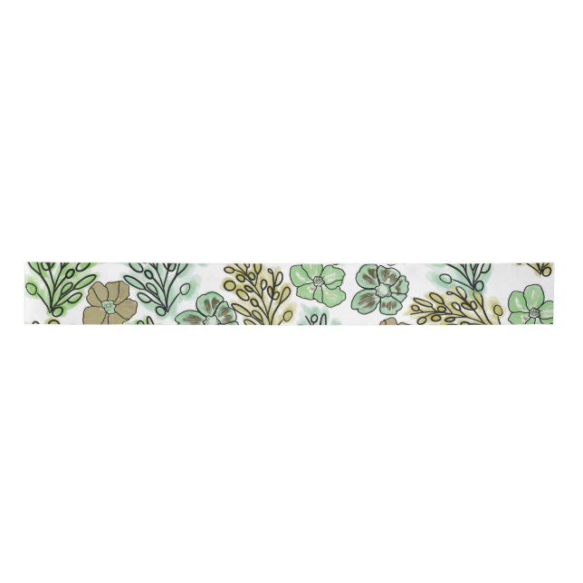 Floral Valencia Green Beige      Satinband (Vorderseite)