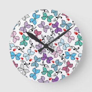 Floral Valentine Muster Runde Wanduhr
