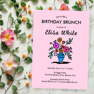 Floral Vase Rustic Whimsical BURTHDAY PARTEI Custo Einladung