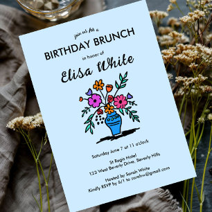 Floral Vase Rustic Whimsical BURTHDAY PARTEI Custo Einladung