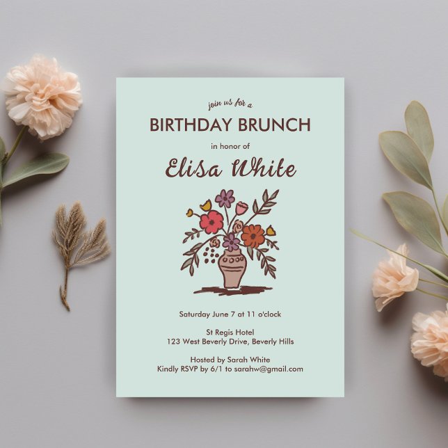 Floral Vase Rustic Whimsical BURTHDAY PARTEI Custo Einladung (Floral Vase Rustic Whimsical BIRTHDAY PARTY Custom Invitation
)