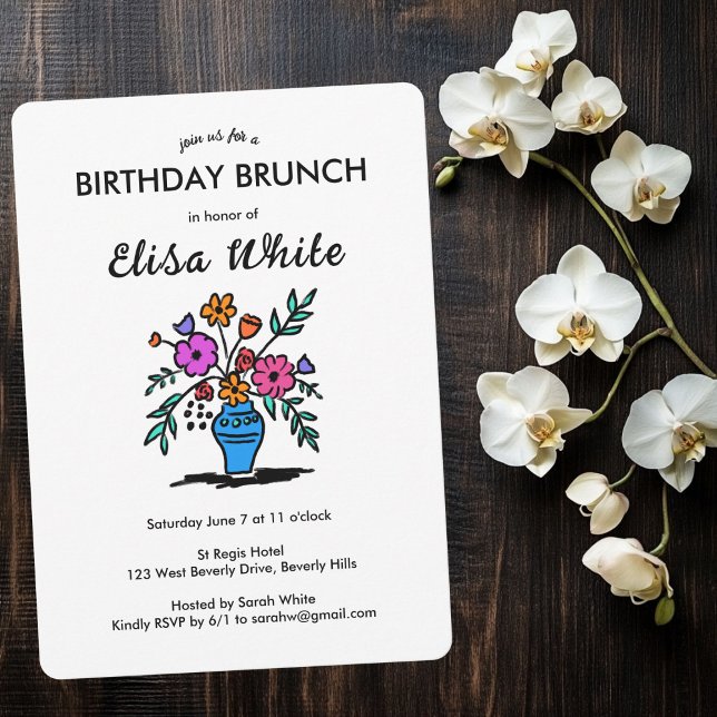 Floral Vase Rustic Whimsical BURTHDAY PARTEI Custo Einladung (Floral Vase Rustic Whimsical BIRTHDAY PARTY Custom Brunch Invitation
)