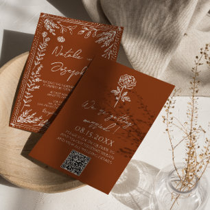 Floral verbranntes orange Terrakotta QR-Code Hochz Einladung
