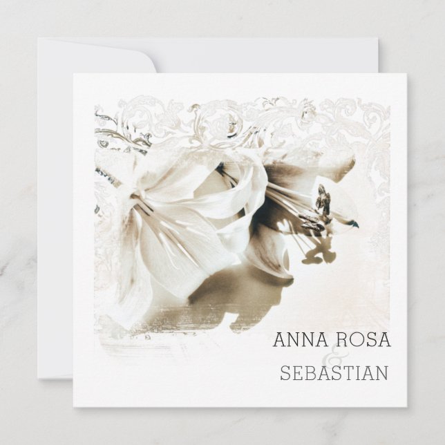 *~* Floral Verziert Lily AR12 QR FOTO UAWG Wedding Einladung (Vorderseite)