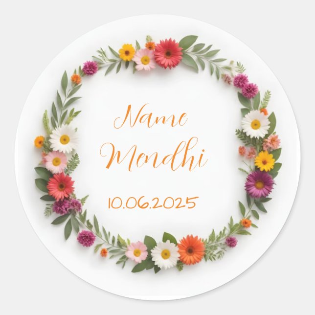 Floral vibrant mendhi Gefallen Aufkleber (Vorderseite)