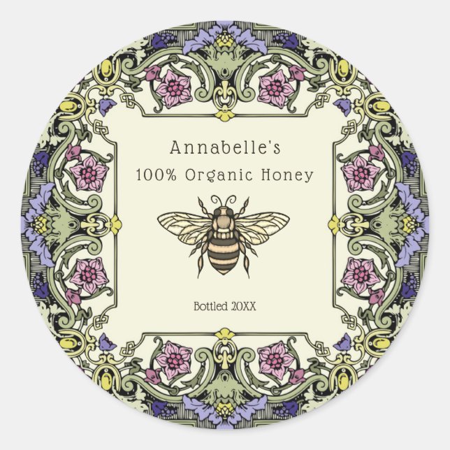 Floral Victorian Honey Label Personalize Runder Aufkleber (Vorderseite)